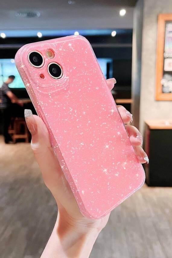 Iphone 13-14 Uyumlu Kılıf Simli Ince Darbe Dayanıklı Silikon Parlak Yumuşak Kapak Pembe - 1