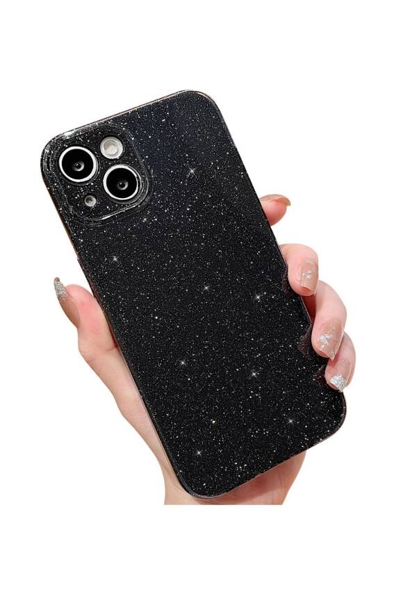 Iphone 13-14 Uyumlu Kılıf Simli Ince Darbeye Dayanıklı Silikon Parlak Kılıf Yumuşak Kapak Siyah - 1