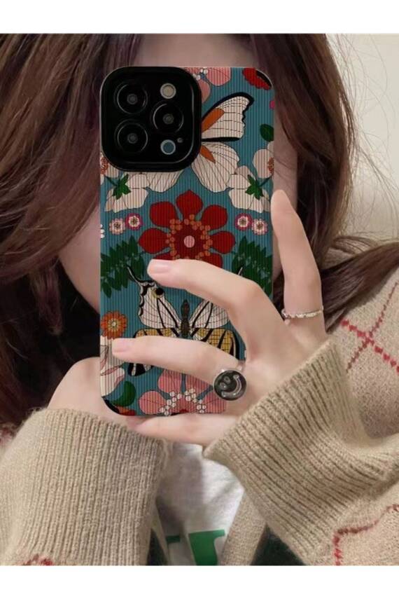 iPhone 13 Pro Max uyumlu Kılıf Vintage Çiçek Desenli Kamera Korumalı Zarif Yumuşak Silikon Kapak - 1