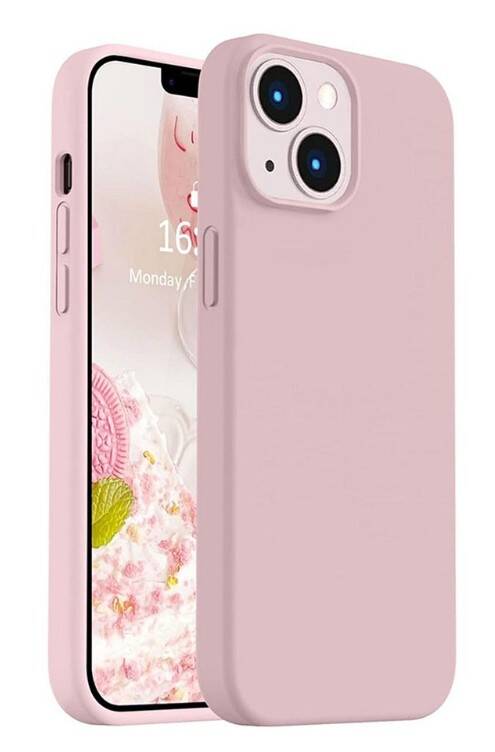 Iphone 13/14 Uyumlu İçi Kadife Lansman Silikon Kılıf Kapak Kum Pembe - 1