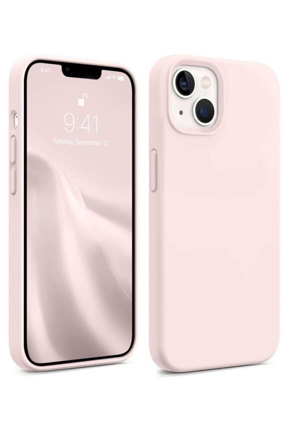 iPhone 13/14 Uyumlu Içi Kadife Lansman Silikon Kılıf Kapak Kum Pembe - 1