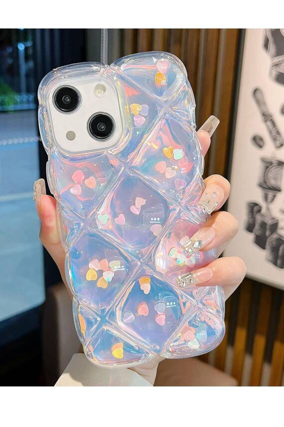 İphone 13/14 Uyumlu Kılıf Şeffaf Baklava Aşk Simli Darbelere Karşı Dayanıklı Yumuşak Silikon Kapak - 1