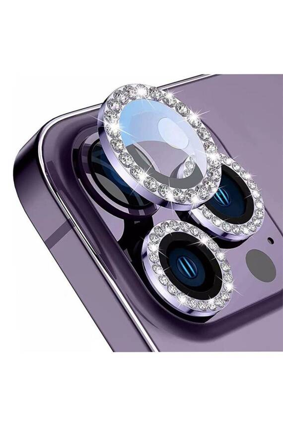 Iphone 14 Pro Max-14 Pro Uyumlu Derin Mor Taşlı Kamera Lensi Koruyucu - 1