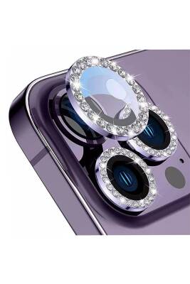Iphone 14 Pro Max-14 Pro Uyumlu Derin Mor Taşlı Kamera Lensi Koruyucu - KVK PRİVACY