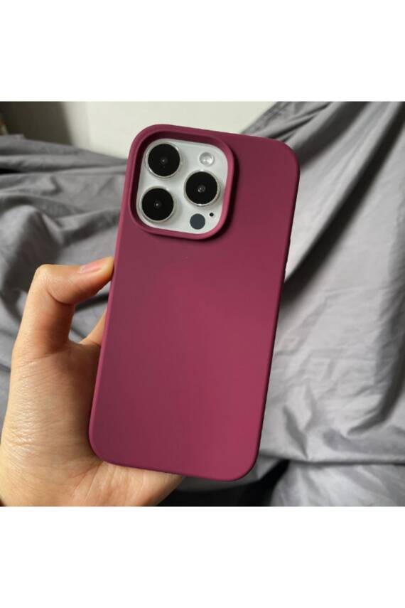İphone 14 Pro Max Kadife Lansman Soft Yumuşak Liquid Silikon Bordo Kılıf - 1