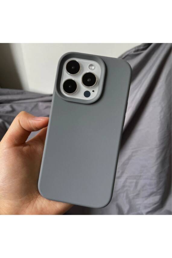 iPhone 14 Pro Max Kadife Lansman Soft Yumuşak Liquid Silikon Gri Kılıf - 1