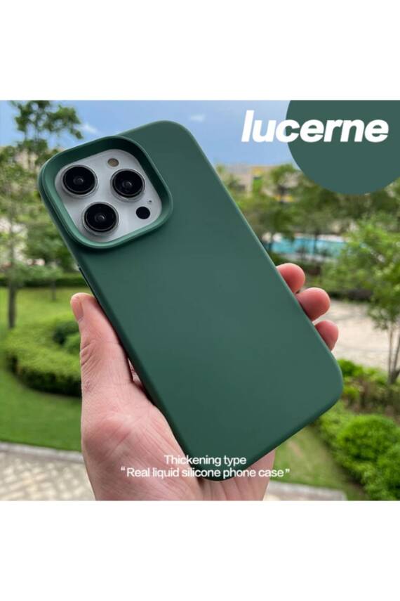 iPhone 14 Pro Max Kadife Lansman Soft Yumuşak Liquid Silikon Yeşil Kılıf - 1