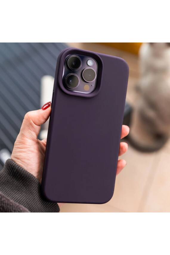 iPhone 14 Pro Max Kadife Lansman Soft Yumuşak Silikon Derin Mor Kılıf - 1