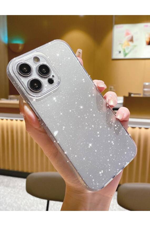 iPhone 14 Pro max Uyumlu Kılıf Simli İnce Darbeye Dayanıklı Silikon Parlak Yumuşak Kapak Silve - 1