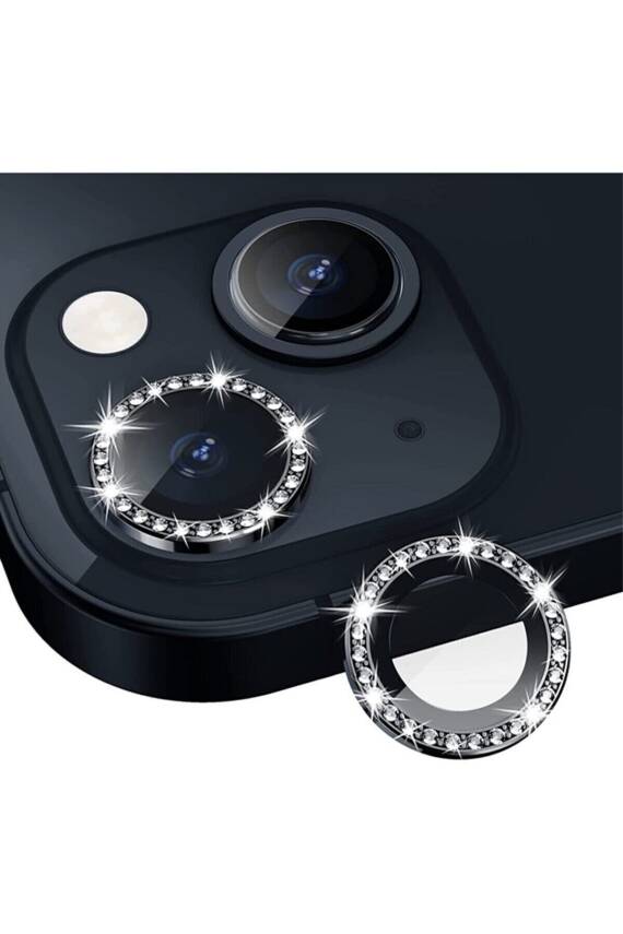Iphone 15/ 15 Plus ve 14/14 Plus Uyumlu Gece Yarısı Taşlı Kamera Lensi Koruyucu - 1