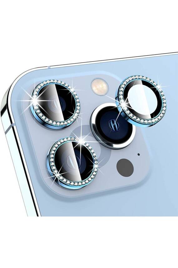 Iphone 15-15 Plus Ve 14-14 Plus Uyumlu Mavi Taşlı Kamera Lensi Koruyucu - 1