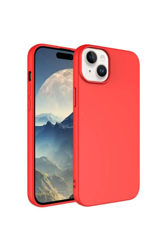 iPhone 15 Kadife Lansman Soft Yumuşak Liquid Silikon Kırmızı Kılıf - 1