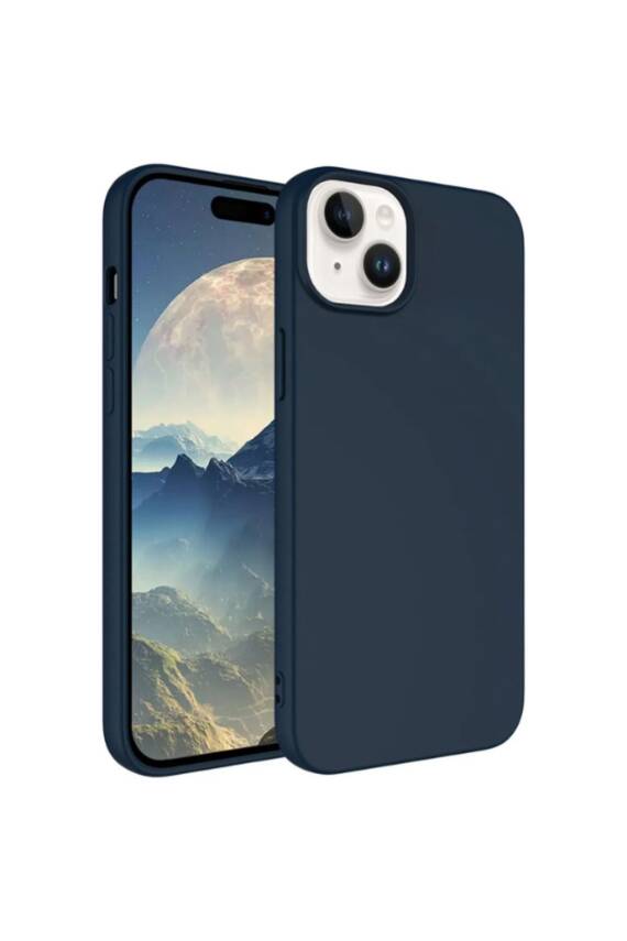 iPhone 15 Kadife Lansman Soft Yumuşak Liquid Silikon Lacivert Kılıf - 1