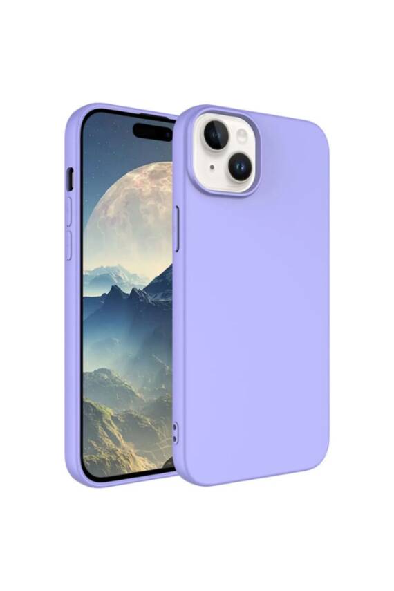 iPhone 15 Kadife Lansman Soft Yumuşak Liquid Silikon Lila Kılıf - 1