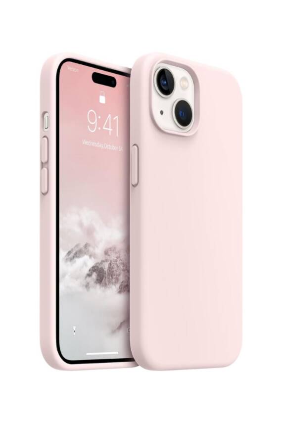 iPhone 15 Kadife Lansman Soft Yumuşak Liquid Silikon Pembe Kılıf - 1