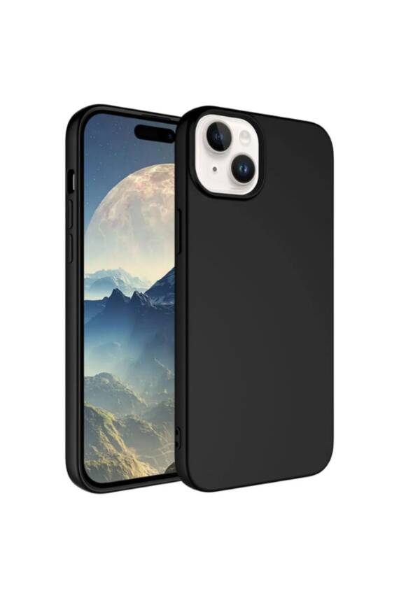 iPhone 15 Kadife Lansman Soft Yumuşak Liquid Silikon Siyah Kılıf - 1