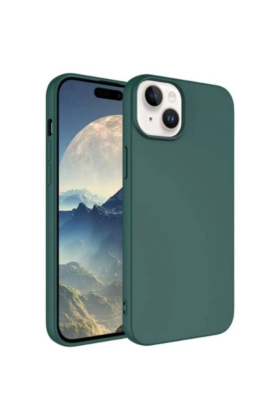 iPhone 15 Kadife Lansman Soft Yumuşak Liquid Silikon Yeşil Kılıf - 1