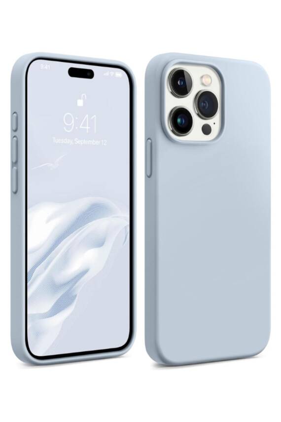 iPhone 15 Pro Kılıf Kadife Lansman Soft Yumuşak Liquid Silikon Kamera Korumalı Kapak Bebe Mavi - 1