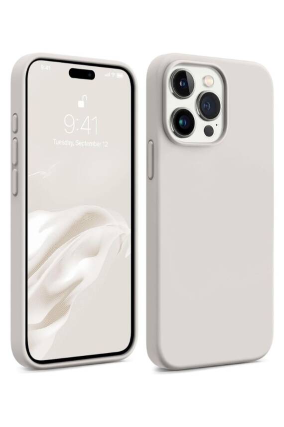iPhone 15 Pro Kılıf Kadife Lansman Soft Yumuşak Liquid Silikon Kamera Korumalı Kapak Taş - 1