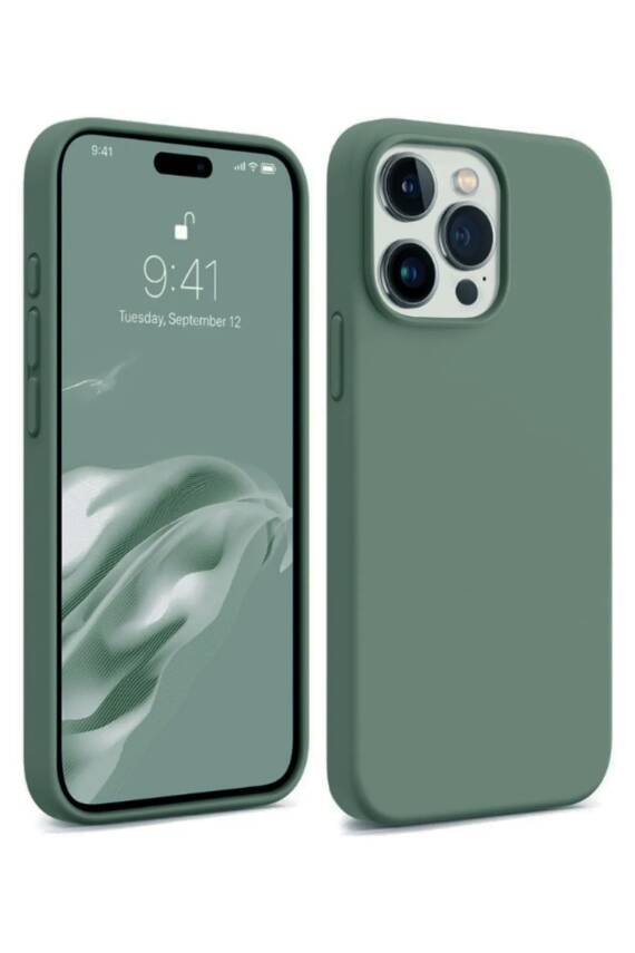 iPhone 15 Pro Kadife Lansman Soft Yumuşak Liquid Silikon Yeşil Kılıf - 1
