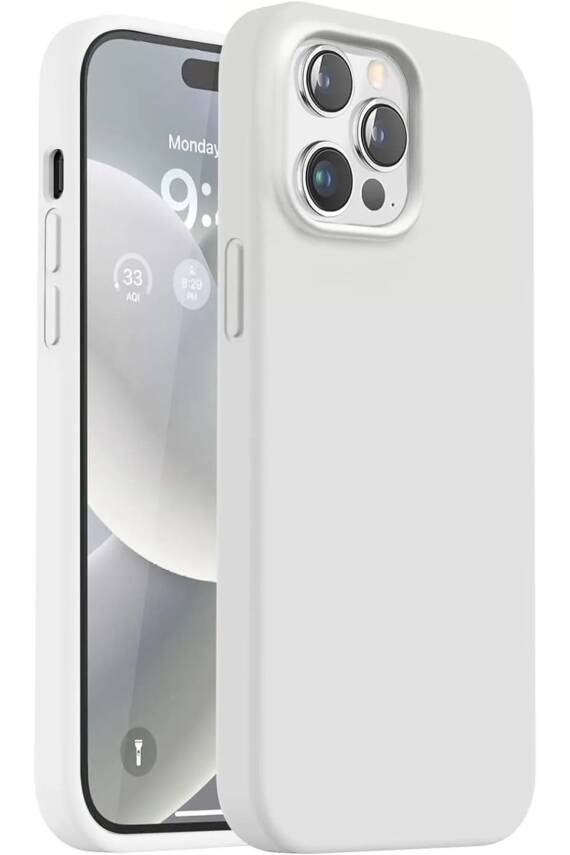 iPhone 15 Pro Max Kılıf Kadife Lansman Soft Yumuşak Liquid Silikon Kamera Korumalı Kapak Beyaz - 1
