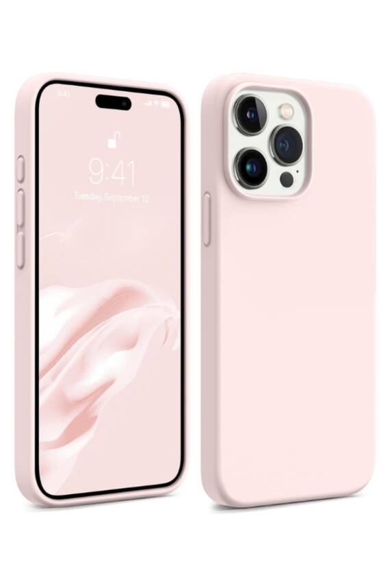 iPhone 15 Pro Max Kadife Lansman Soft Yumuşak Liquid Silikon Pembe Kılıf - 1