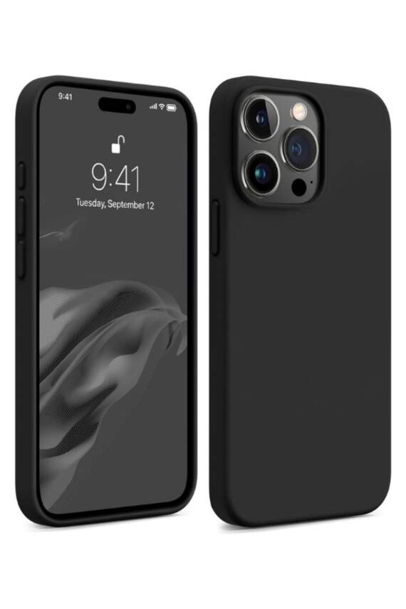 iPhone 15 Pro Max Kadife Lansman Soft Yumuşak Liquid Silikon Siyah Kılıf - 1