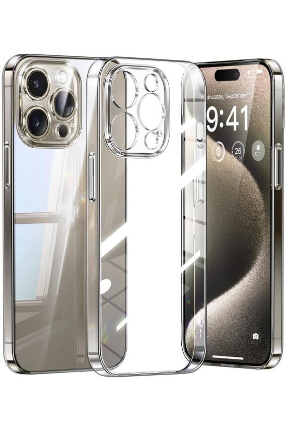 Iphone 15 Pro Max Kılıf Lüks Şeffaf Kalın Silikon Kamera Korumalı Yumuşak Kapak - 1