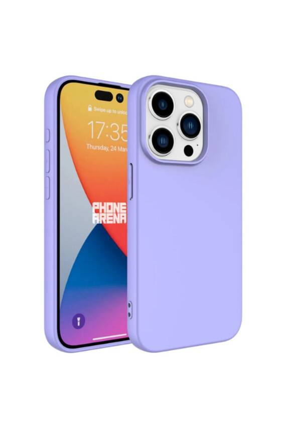 iPhone 15 Pro Max Uyumlu İçi Kadife Lansman Silikon Lila Kılıf - 1