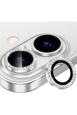 Iphone 16 /16 Plus Uyumlu Kamera Koruma Taşlı Lens Koruyucu Temperli Cam Koruma Silver - KVK