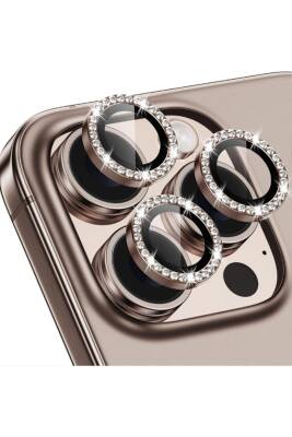 Iphone 16 Pro/16 Promax Uyumlu Kamera Koruma Taşlı Lens Koruyucu Temperli Cam Koruma Desert - KVK PRİVACY