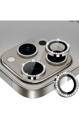 Iphone 16 Pro/16 Promax Uyumlu Kamera Koruma Taşlı Lens Koruyucu Temperli Cam Koruma Titanyum - KVK PRİVACY