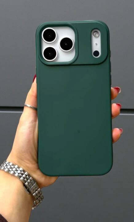 iPhone 17 Pro Max Kılıf Kadife Lansman Soft Liquid Silikon Haki Yeşil Kapak - 1